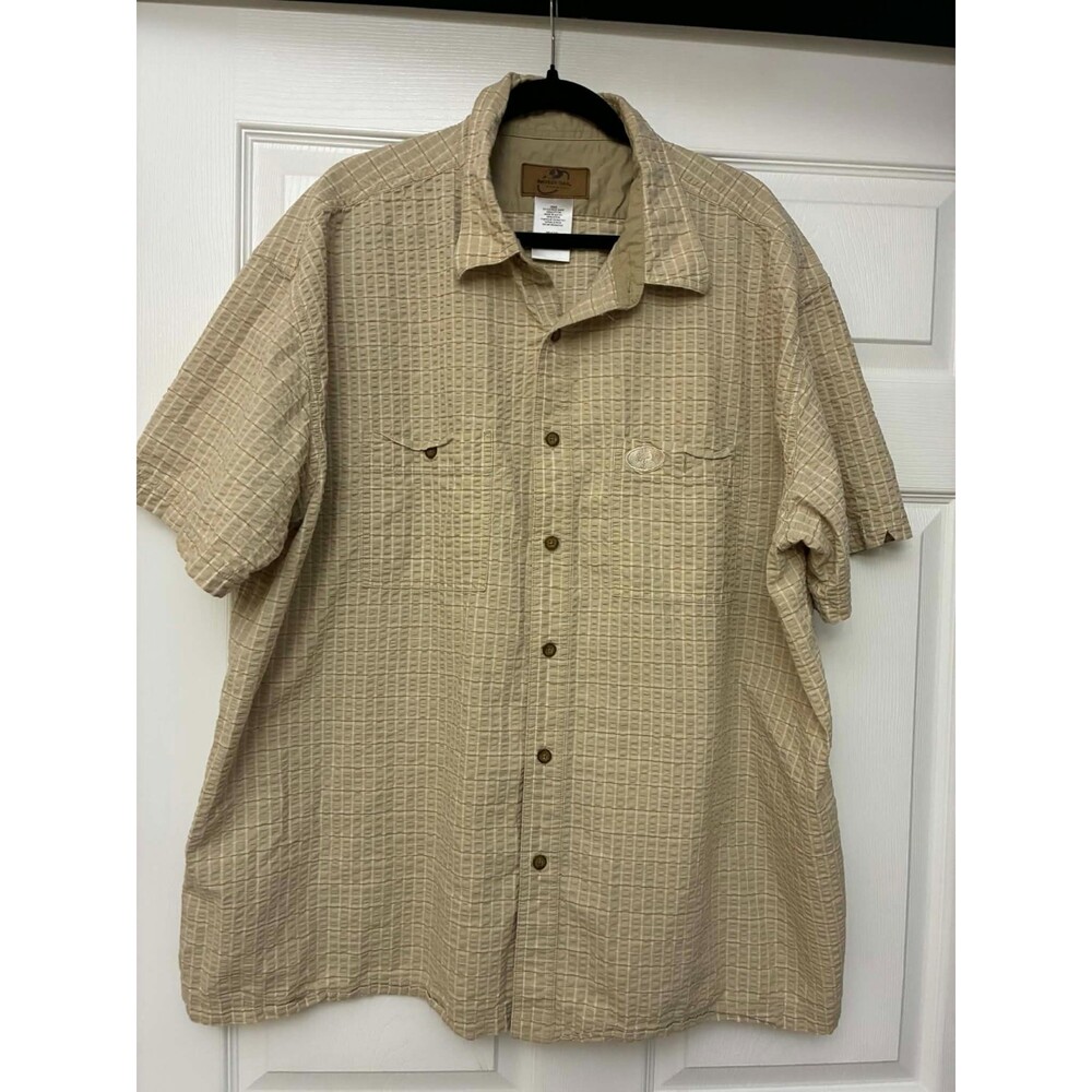 Mossy Oak Men 3XT Tan Textured Button‎ Front Shirt Short Sleeve Big Tall